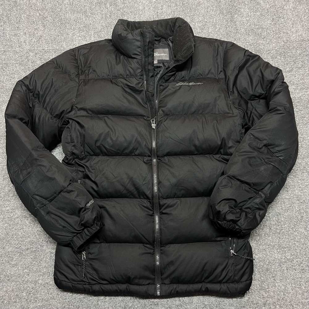 Eddie Bauer Jacket Mens Small Black Down Puffer Quilted Insulated Full Zip EB650
